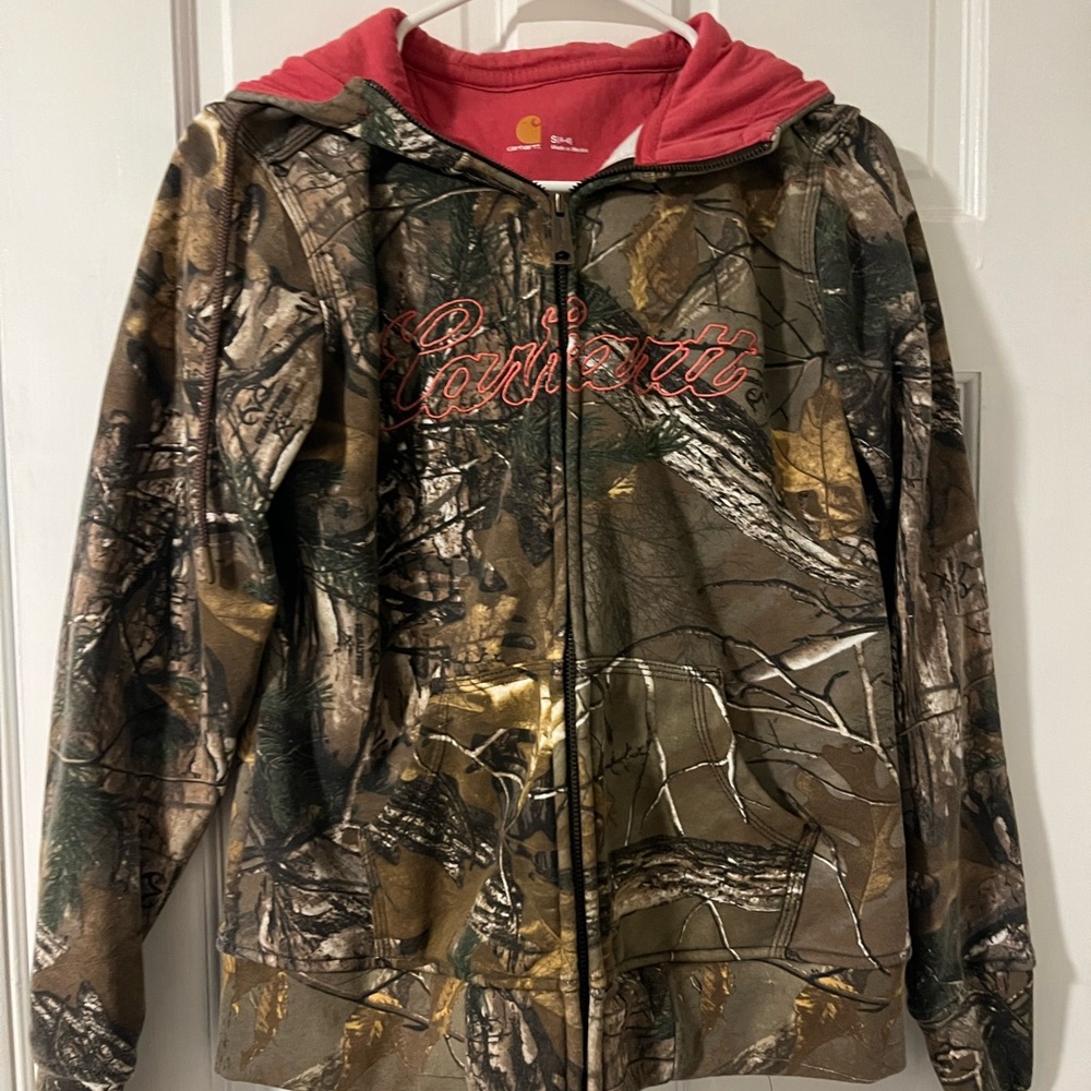 Carhartt women Woodland Camo Hoodie with Pink Interior